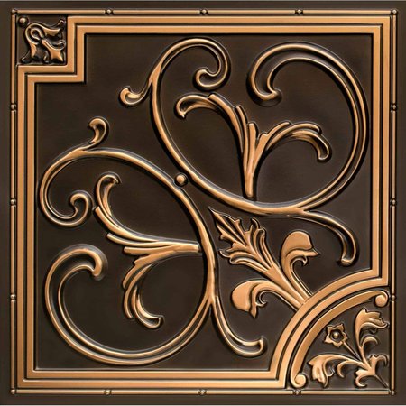 FROM PLAIN TO BEAUTIFUL IN HOURS Lilies and Swirls Faux Tin/ PVC 24-in x 24-in Antique Gold Textured Surface-mount Ceiling Tile, 10PK 204ag-24x24-10